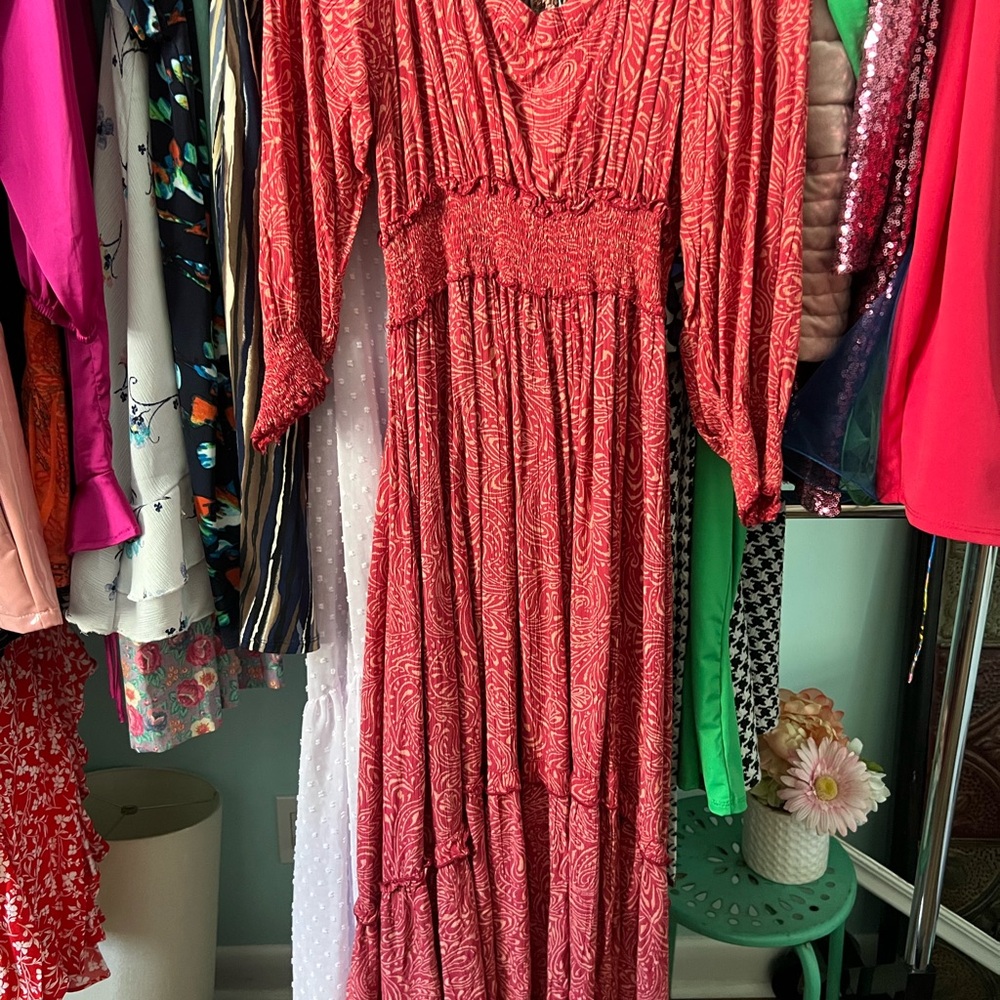 Angie Brown Pleated V-Neck Sundress